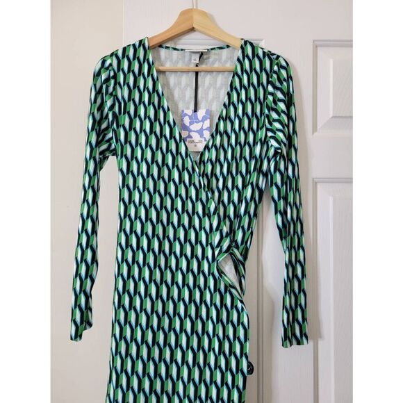 DVF × Target Women's Long Sleeve Midi Arrow Geo Green Wrap Dress Size M FAST SHI - Picture 3 of 8